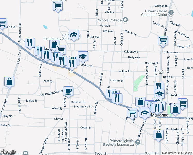 map of restaurants, bars, coffee shops, grocery stores, and more near Stone Stt in Marianna