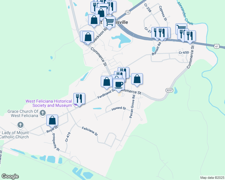 map of restaurants, bars, coffee shops, grocery stores, and more near 11936 Ferdinand Street in Saint Francisville