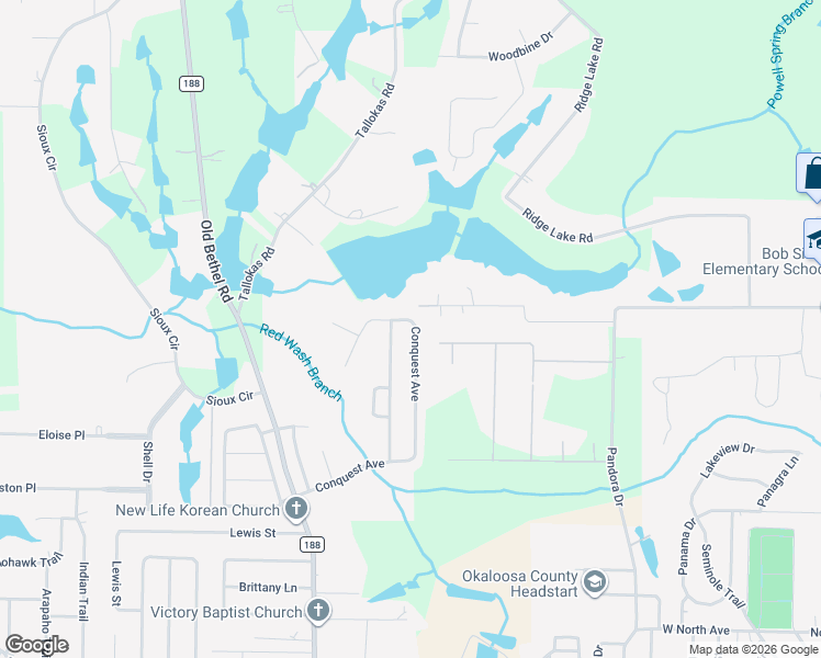 map of restaurants, bars, coffee shops, grocery stores, and more near 166 Conquest Avenue in Crestview