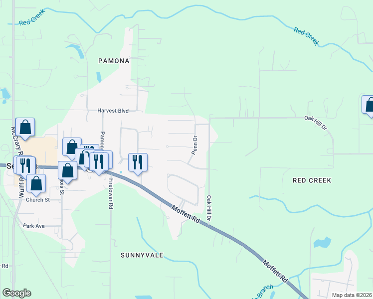 map of restaurants, bars, coffee shops, grocery stores, and more near 8581 Sable Court in Semmes