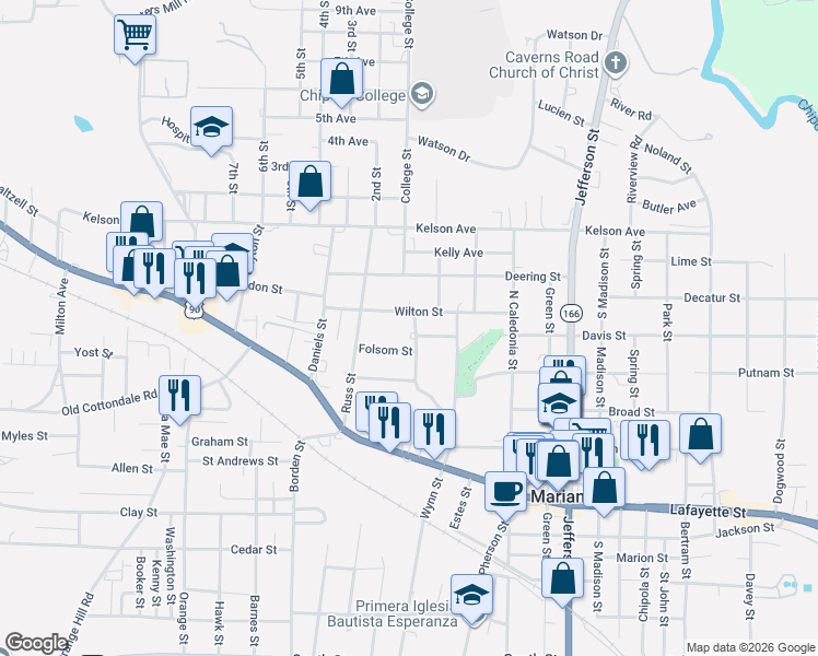 map of restaurants, bars, coffee shops, grocery stores, and more near 2955 Sylvia Drive in Marianna