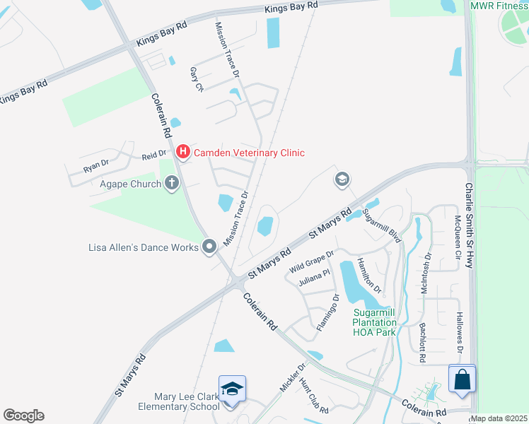 map of restaurants, bars, coffee shops, grocery stores, and more near 121 Ashwood Circle in St. Marys