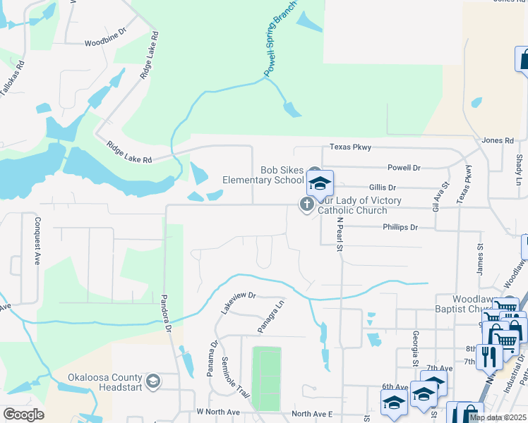map of restaurants, bars, coffee shops, grocery stores, and more near 660 Adams Drive in Crestview