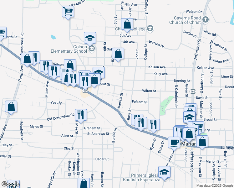 map of restaurants, bars, coffee shops, grocery stores, and more near Stone Stt in Marianna