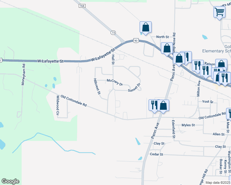 map of restaurants, bars, coffee shops, grocery stores, and more near 2912 Sunset Drive in Marianna