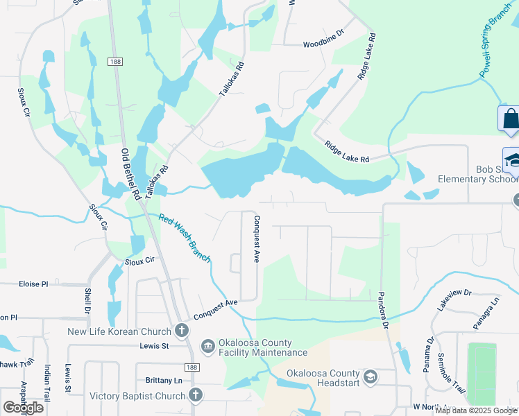 map of restaurants, bars, coffee shops, grocery stores, and more near 169 Conquest Avenue in Crestview