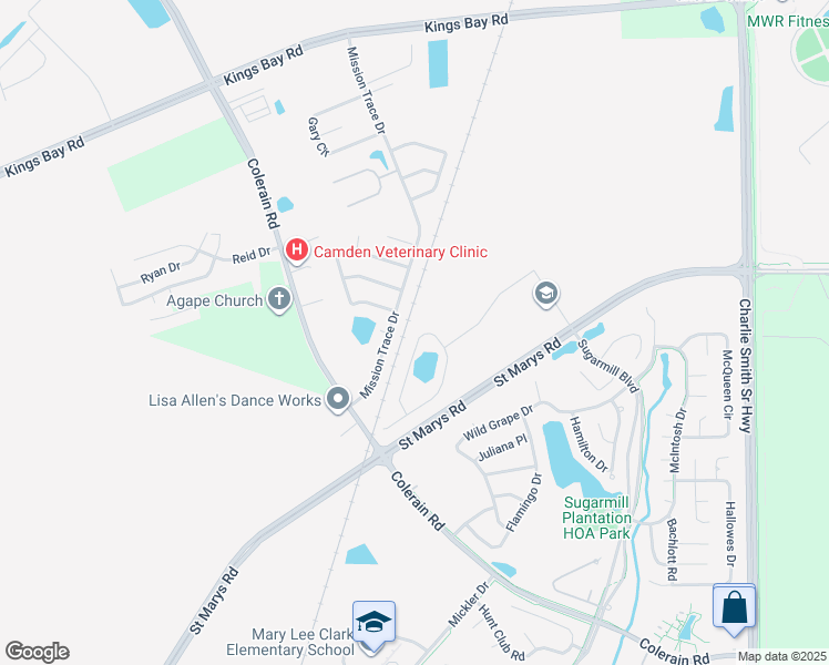 map of restaurants, bars, coffee shops, grocery stores, and more near 121 Ashwood Circle in St. Marys