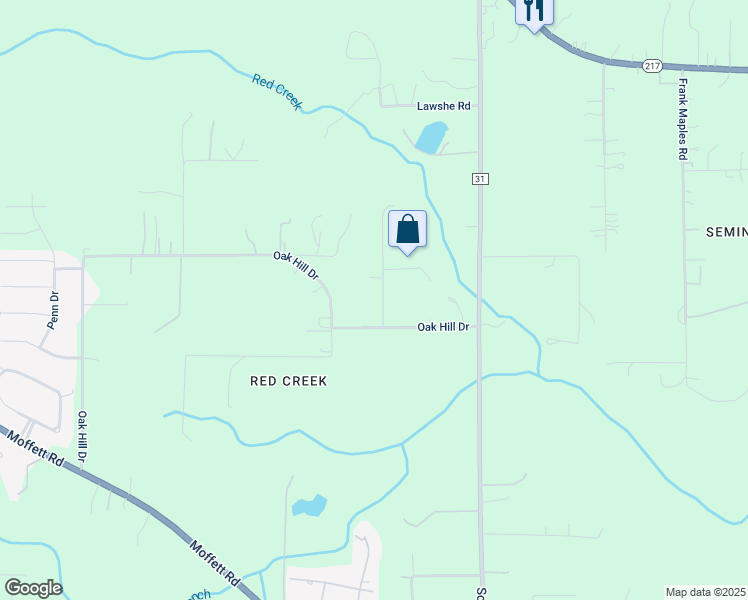 map of restaurants, bars, coffee shops, grocery stores, and more near 7970 Oak Hill Drive in Semmes