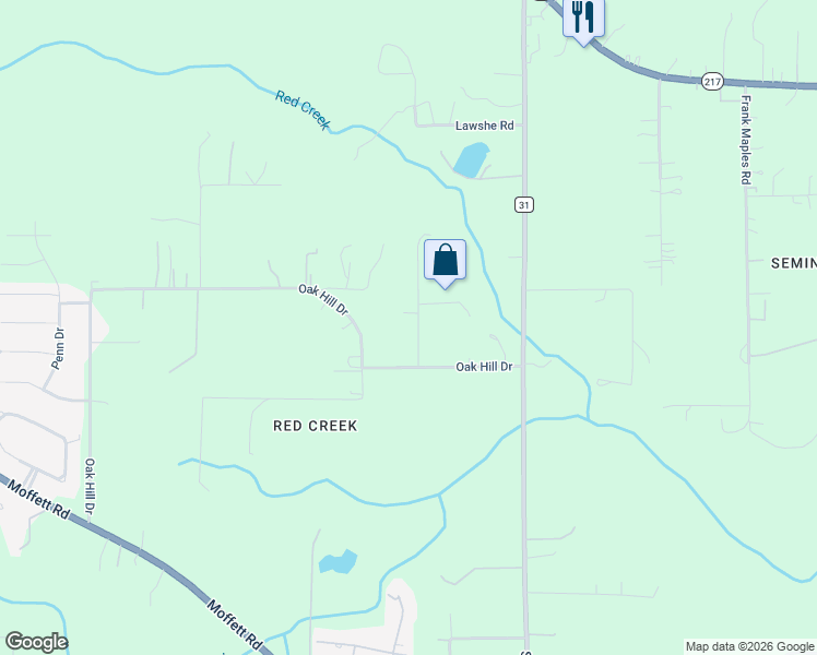 map of restaurants, bars, coffee shops, grocery stores, and more near 4277-4289 Red Creek Road in Semmes