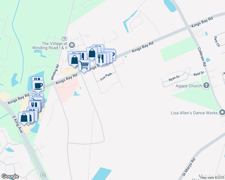 map of restaurants, bars, coffee shops, grocery stores, and more near 46 Coastal Walk in St. Marys
