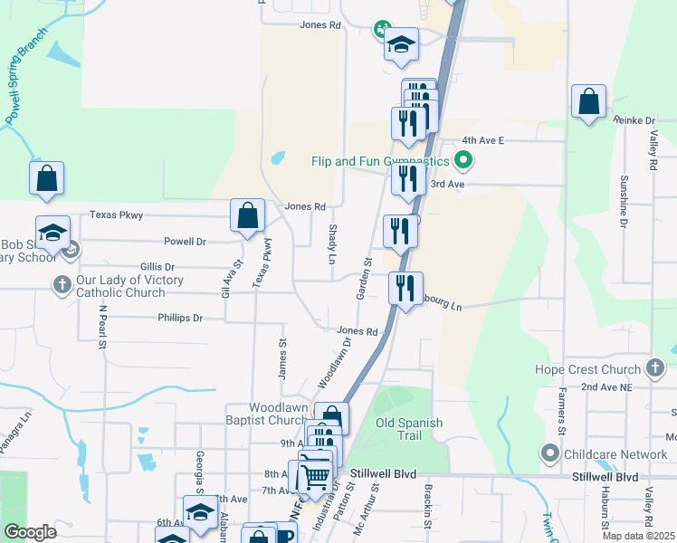 map of restaurants, bars, coffee shops, grocery stores, and more near 198 Park Lane in Crestview