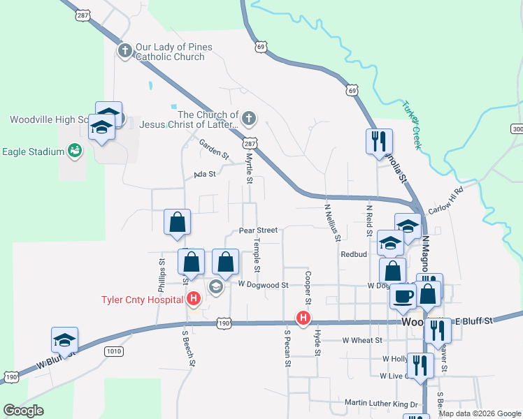 map of restaurants, bars, coffee shops, grocery stores, and more near 620 Temple Street in Woodville