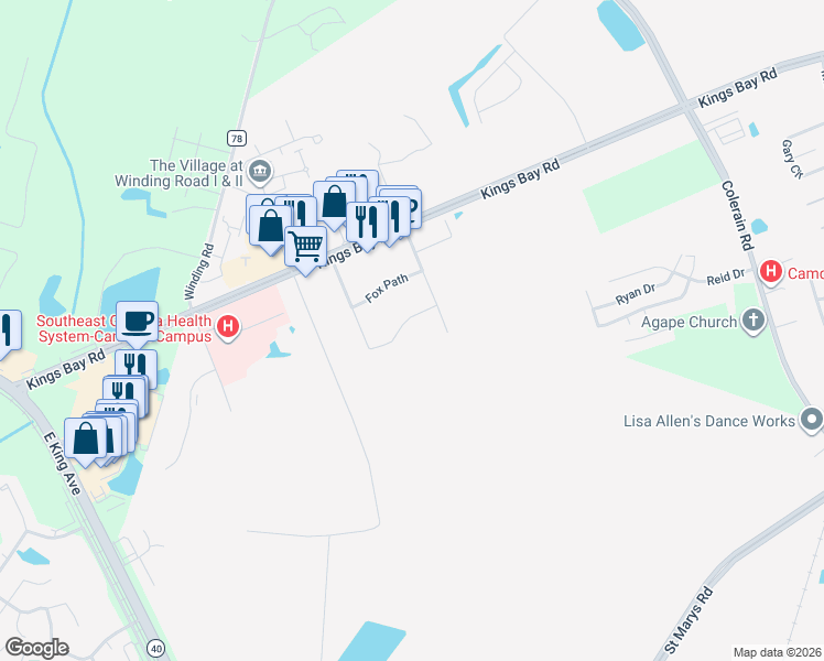 map of restaurants, bars, coffee shops, grocery stores, and more near 46 Coastal Walk in St. Marys