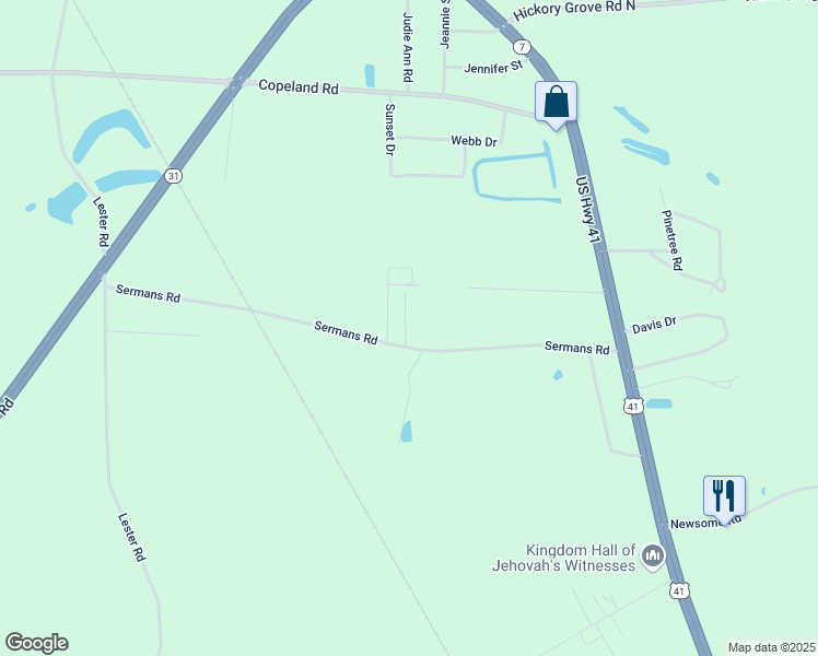 map of restaurants, bars, coffee shops, grocery stores, and more near 3312 Island Drive in Valdosta