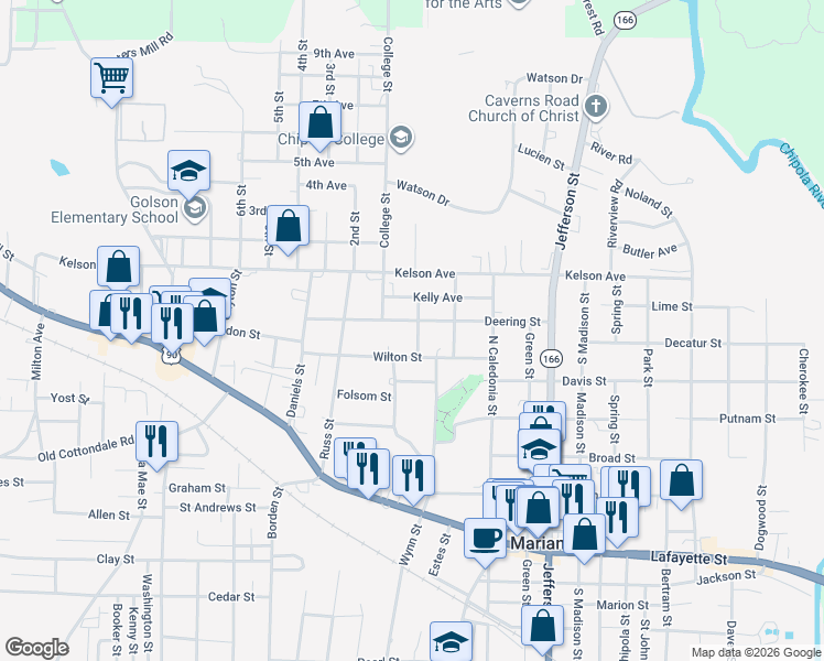 map of restaurants, bars, coffee shops, grocery stores, and more near 4373 Deering Street in Marianna