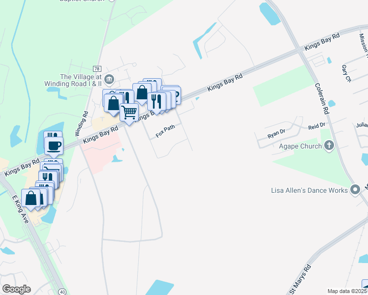 map of restaurants, bars, coffee shops, grocery stores, and more near 46 Coastal Walk in Saint Marys