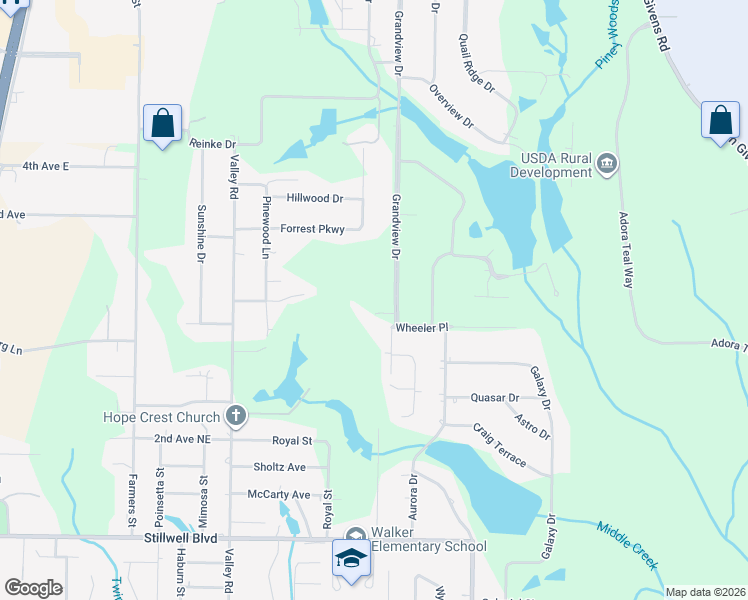 map of restaurants, bars, coffee shops, grocery stores, and more near 1203 Grandview Drive in Crestview