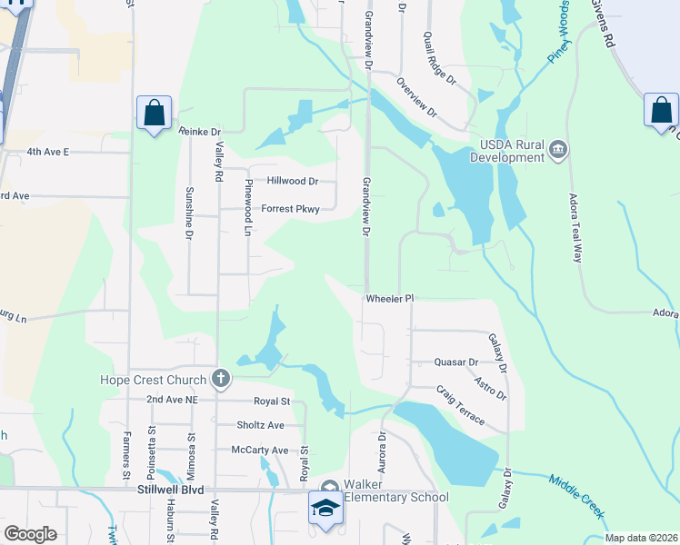 map of restaurants, bars, coffee shops, grocery stores, and more near 1203 Grandview Drive in Crestview