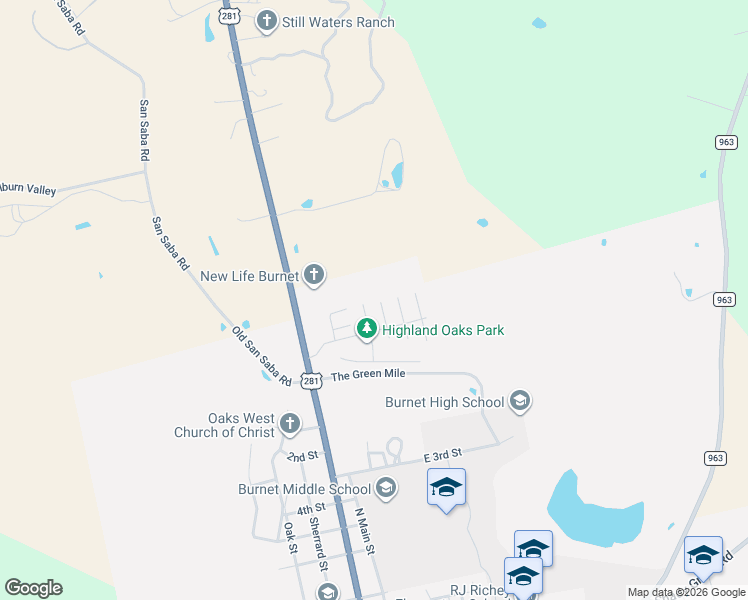 map of restaurants, bars, coffee shops, grocery stores, and more near 108 Gregory Cove in Burnet