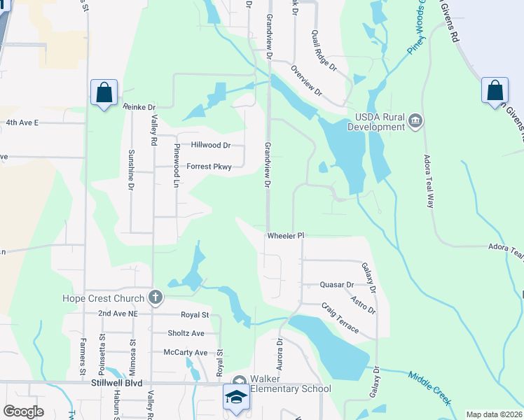 map of restaurants, bars, coffee shops, grocery stores, and more near 1203 Grandview Drive in Crestview