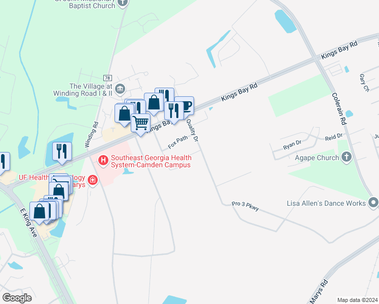 map of restaurants, bars, coffee shops, grocery stores, and more near 37 Coastal Walk in Saint Marys