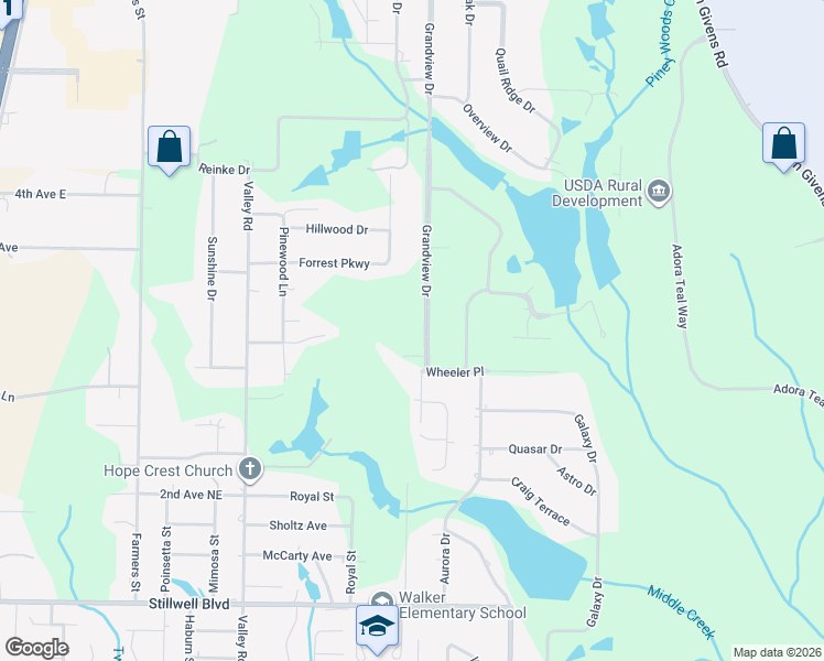 map of restaurants, bars, coffee shops, grocery stores, and more near 1203 Grandview Drive in Crestview