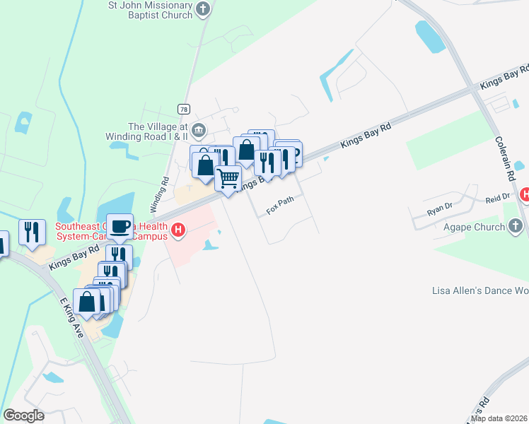 map of restaurants, bars, coffee shops, grocery stores, and more near 15 Fox Path in Saint Marys