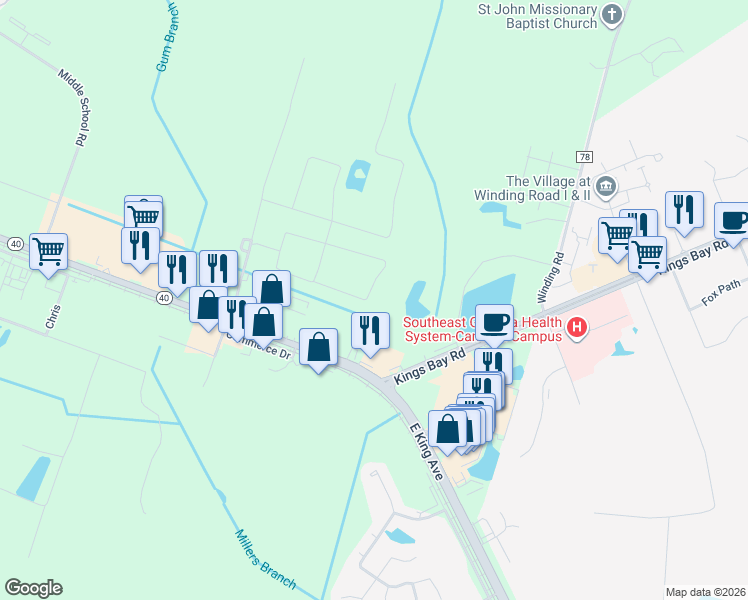 map of restaurants, bars, coffee shops, grocery stores, and more near 2060 Kings Way in St. Marys