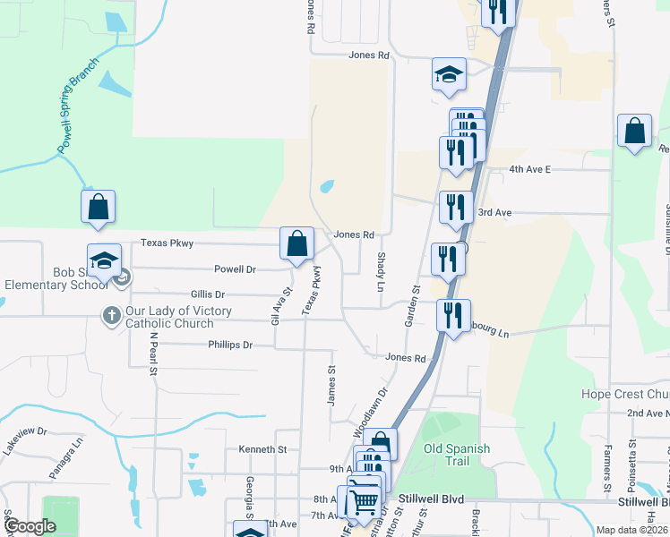 map of restaurants, bars, coffee shops, grocery stores, and more near 104 Powell Drive in Crestview