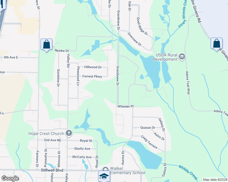 map of restaurants, bars, coffee shops, grocery stores, and more near 1211 Grandview Drive in Crestview