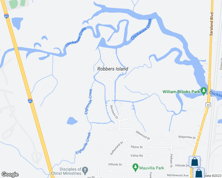 map of restaurants, bars, coffee shops, grocery stores, and more near 140 Baratara Drive in Chickasaw