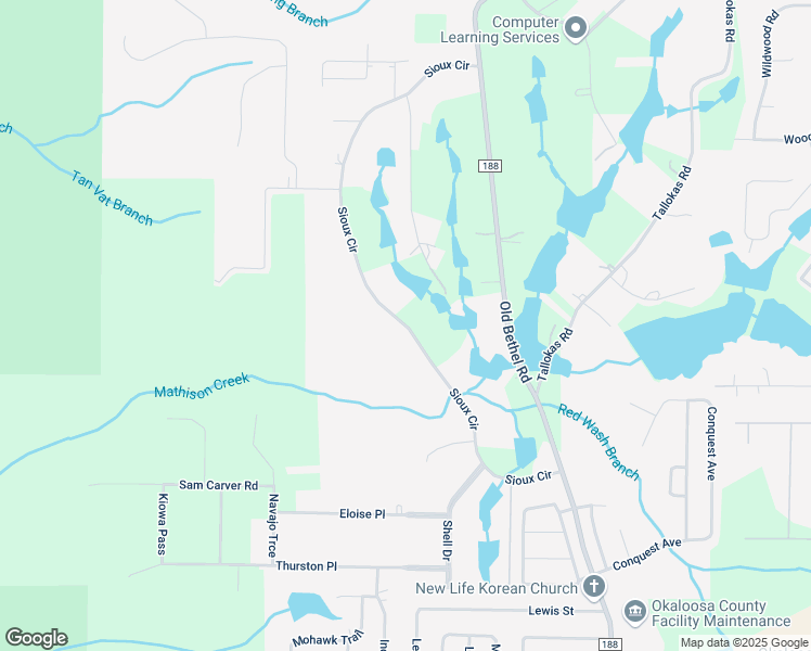 map of restaurants, bars, coffee shops, grocery stores, and more near Sioux Circle in Crestview