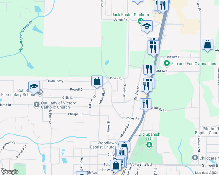 map of restaurants, bars, coffee shops, grocery stores, and more near 219 Jones Road in Crestview