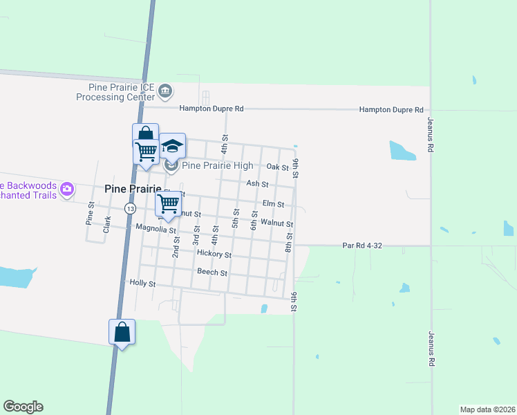 map of restaurants, bars, coffee shops, grocery stores, and more near 1630 Elm Street in Ville Platte