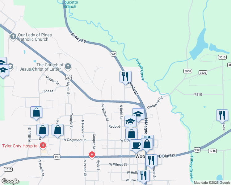 map of restaurants, bars, coffee shops, grocery stores, and more near 106 Mcallister Street in Woodville
