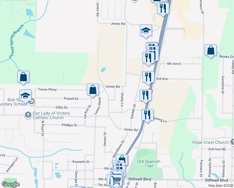 map of restaurants, bars, coffee shops, grocery stores, and more near 161 Oak Lane in Crestview
