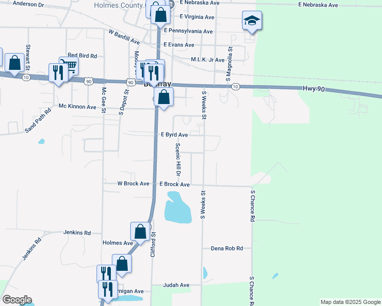 map of restaurants, bars, coffee shops, grocery stores, and more near 1001 Creswell Street in Bonifay