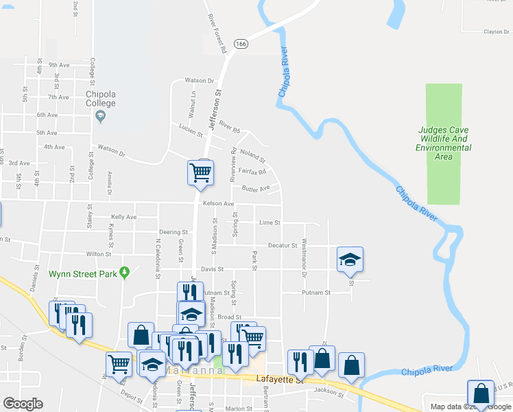 map of restaurants, bars, coffee shops, grocery stores, and more near 2998 Park Street in Marianna