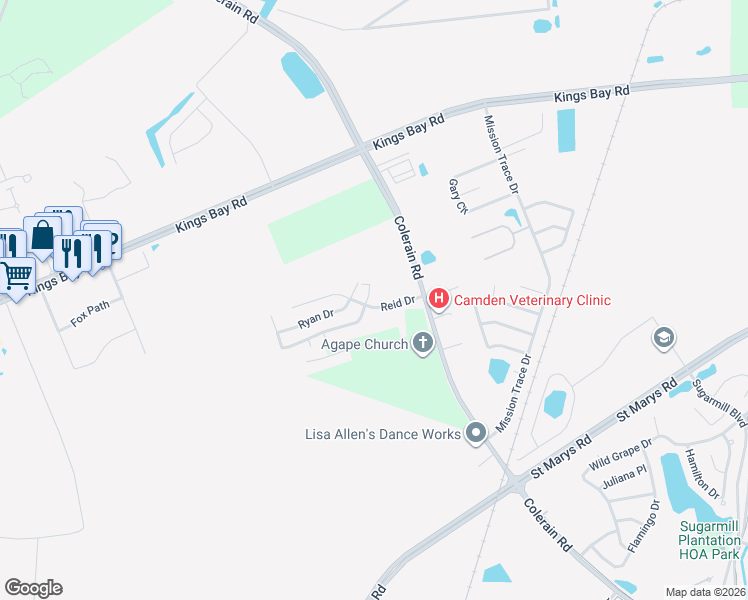 map of restaurants, bars, coffee shops, grocery stores, and more near 100-164 Reid Drive in St. Marys