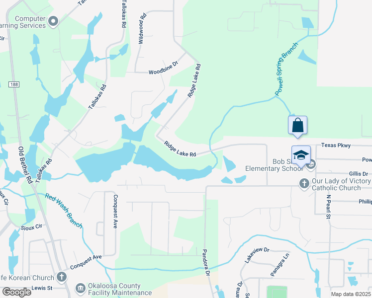 map of restaurants, bars, coffee shops, grocery stores, and more near 455 Ridge Lake Road in Crestview