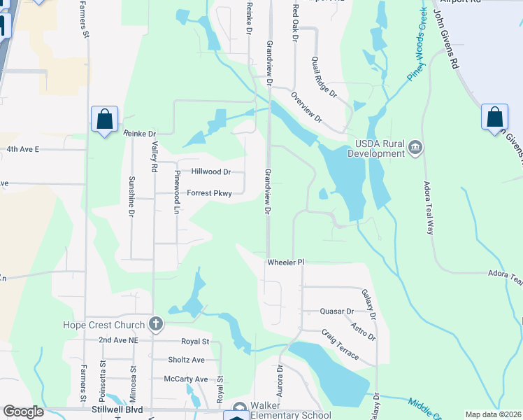 map of restaurants, bars, coffee shops, grocery stores, and more near 1211 Grandview Drive in Crestview