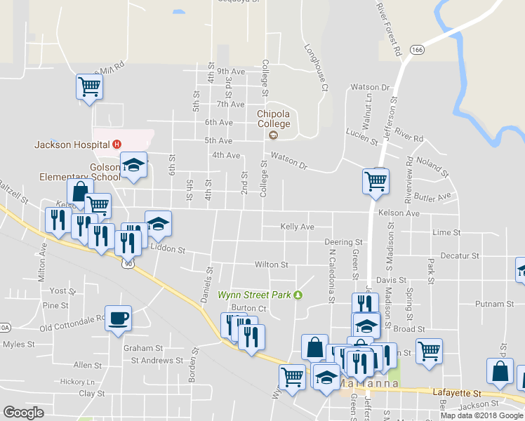 map of restaurants, bars, coffee shops, grocery stores, and more near 4349 Kelson Avenue in Marianna