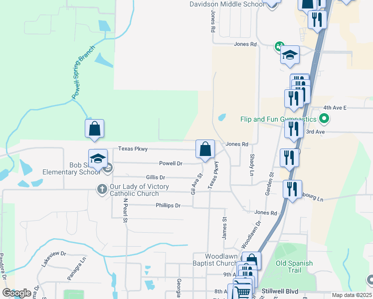 map of restaurants, bars, coffee shops, grocery stores, and more near 1517 Texas Parkway in Crestview