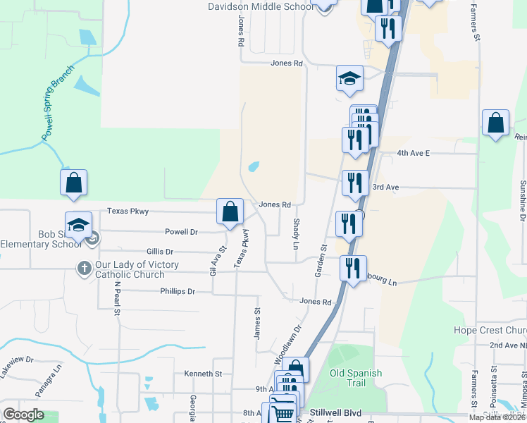 map of restaurants, bars, coffee shops, grocery stores, and more near 104 Powell Drive in Crestview