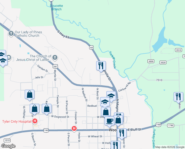 map of restaurants, bars, coffee shops, grocery stores, and more near 106 Mcallister Street in Woodville