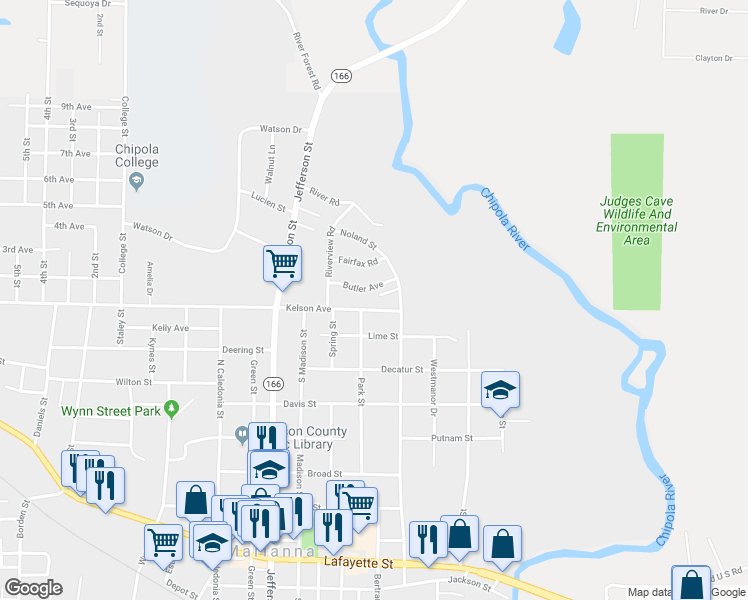 map of restaurants, bars, coffee shops, grocery stores, and more near 4470 Dolphin Lane in Marianna