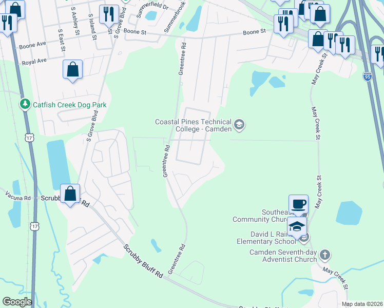 map of restaurants, bars, coffee shops, grocery stores, and more near 205 Key Cove in Kingsland