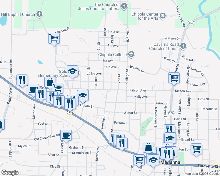 map of restaurants, bars, coffee shops, grocery stores, and more near 4320 Kelson Avenue in Marianna