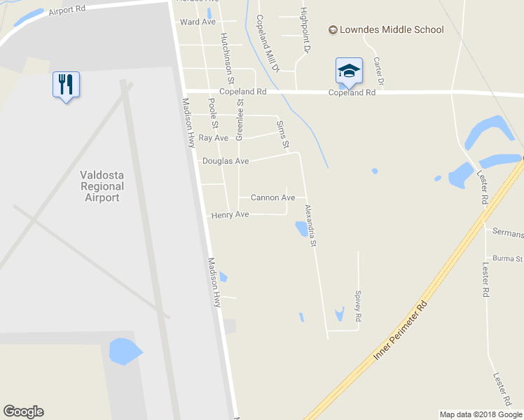 map of restaurants, bars, coffee shops, grocery stores, and more near 2863 Henry Avenue in Valdosta