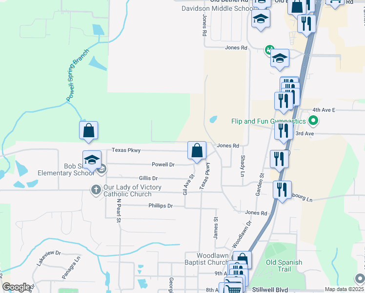 map of restaurants, bars, coffee shops, grocery stores, and more near 1520 Texas Parkway in Crestview